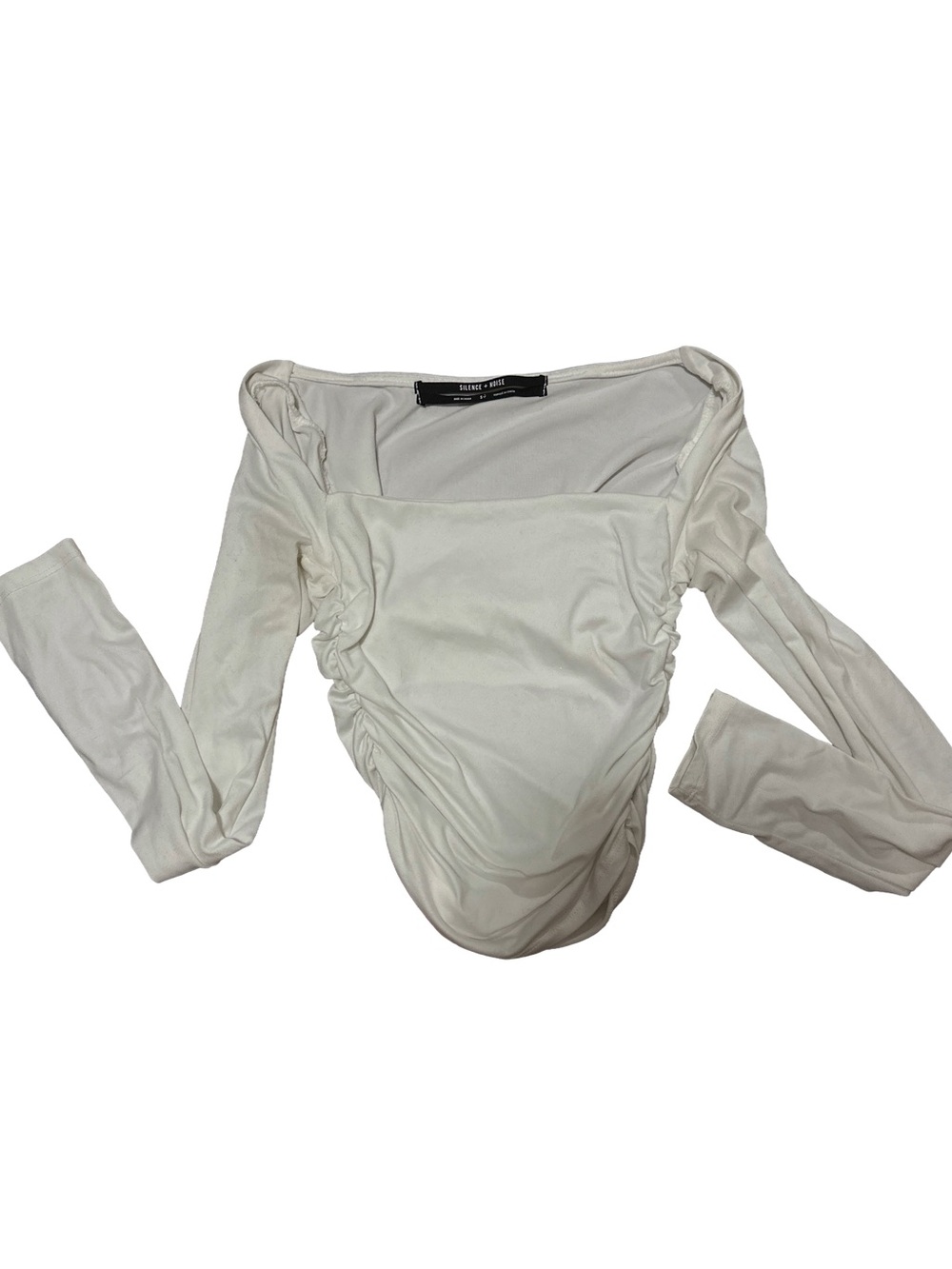 silence + noise Ivory Long Sleeve Ruched Square Neck Top